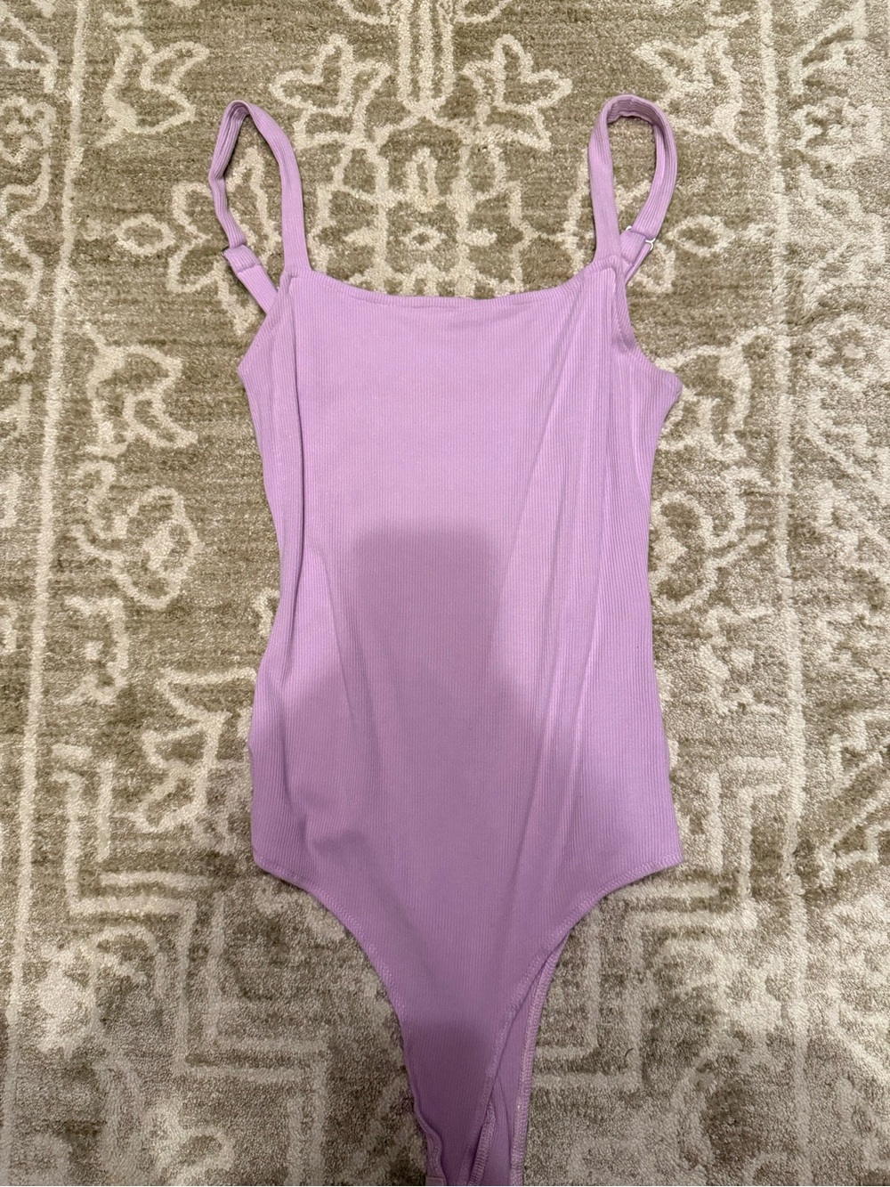 Lilac Ribbed Square Neck Bodysuit